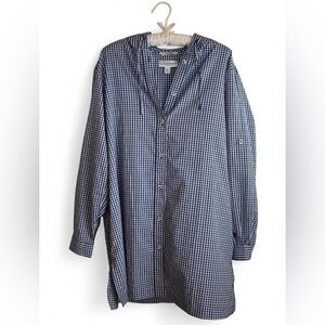 Suntect By Coolibar Women's Long Sleeve Beach Shirt Gingham Blue and White XL